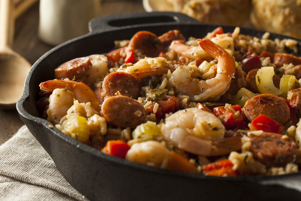 jambalaya with shrimp, sausage, and chicken